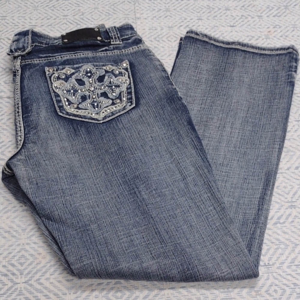 Live Hard Blue Boot Cut Jeans with Embellished Pocket
